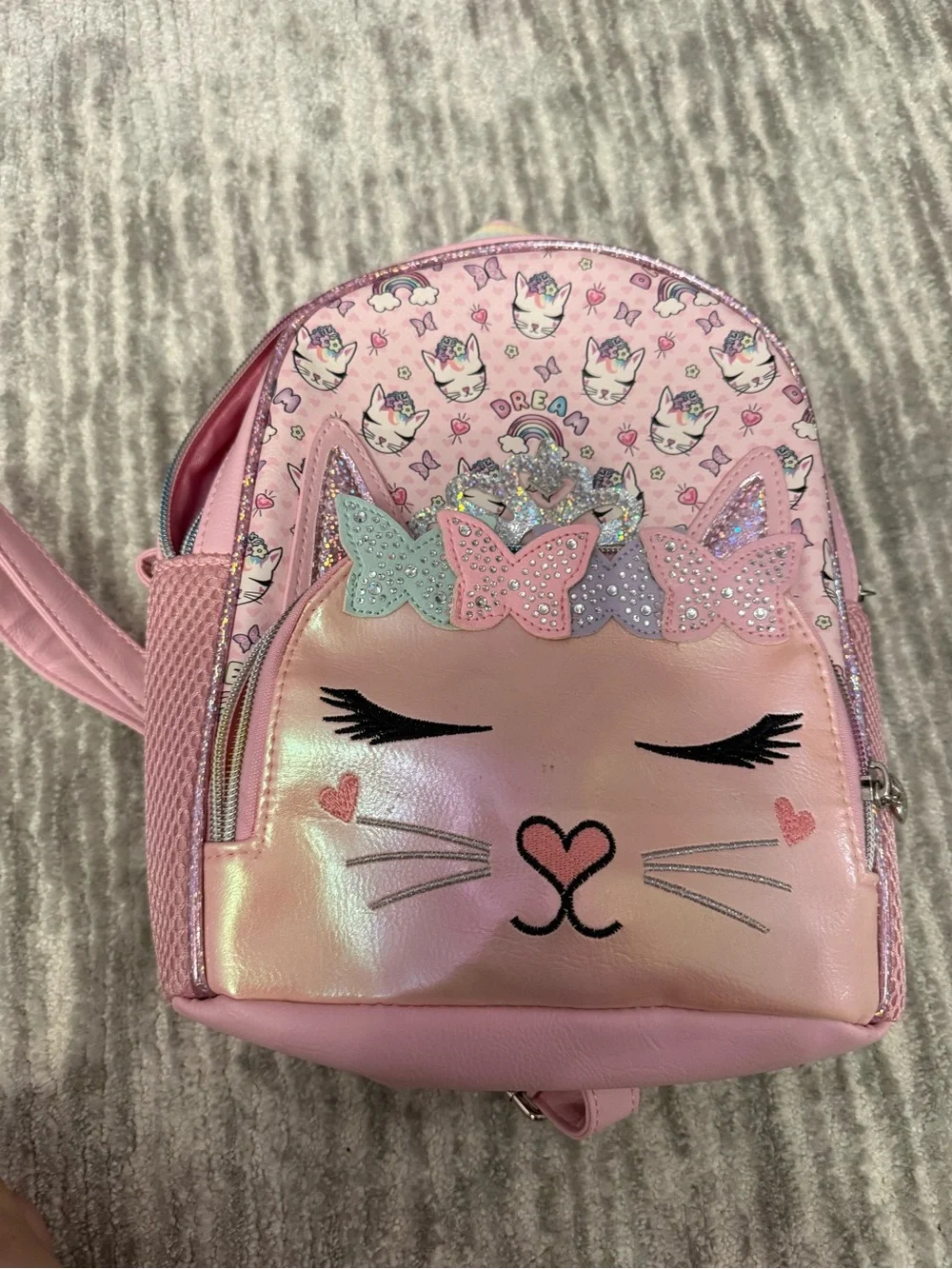 Plush Sequin Cat Mini Backpack and pink cat mini backpack